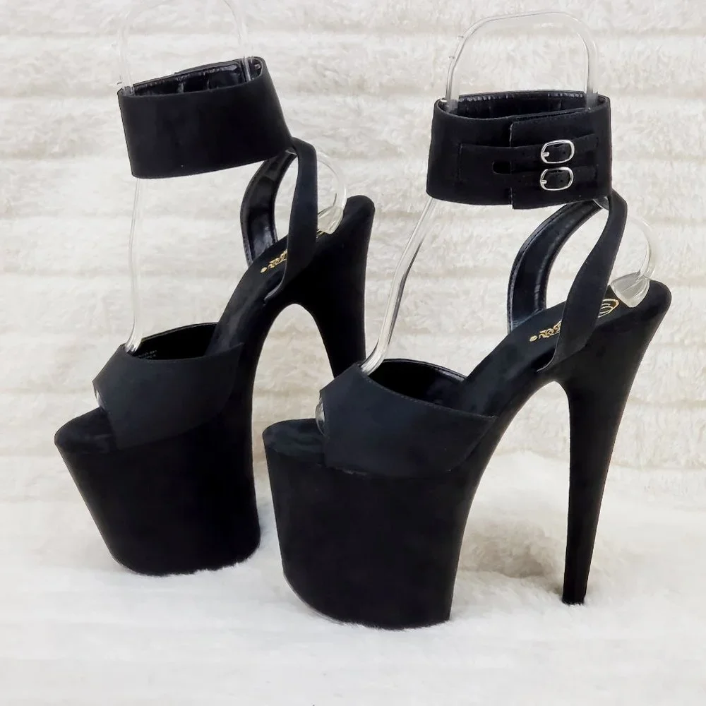 Flamingo 891 Black V Suede 8" High Heel Platform Ankle Cuff Shoes
